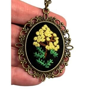 Hand-stitched Floral Pendant necklace - Embroidery Necklace